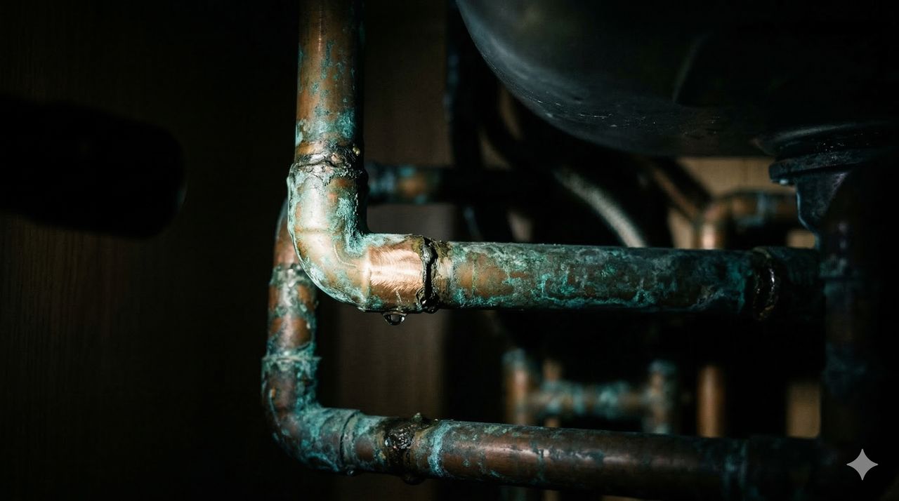 Corroded copper pipework